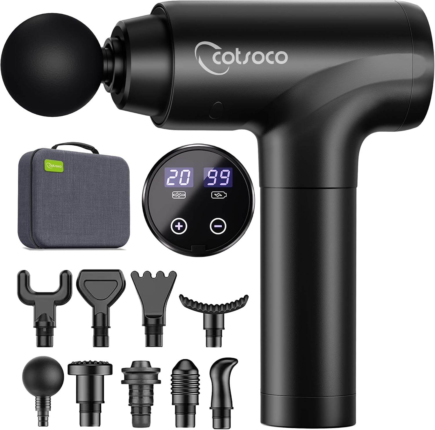 Massagepistole, Muskel Percussion Massagegerät, Massage Gun mit LED-Touchscreen, 20 Geschwindigkeiten, 9 Massageköpfe, Tragetasche, Leise Elektrische Massage Pistole, Geschenk für Männer & Frauen