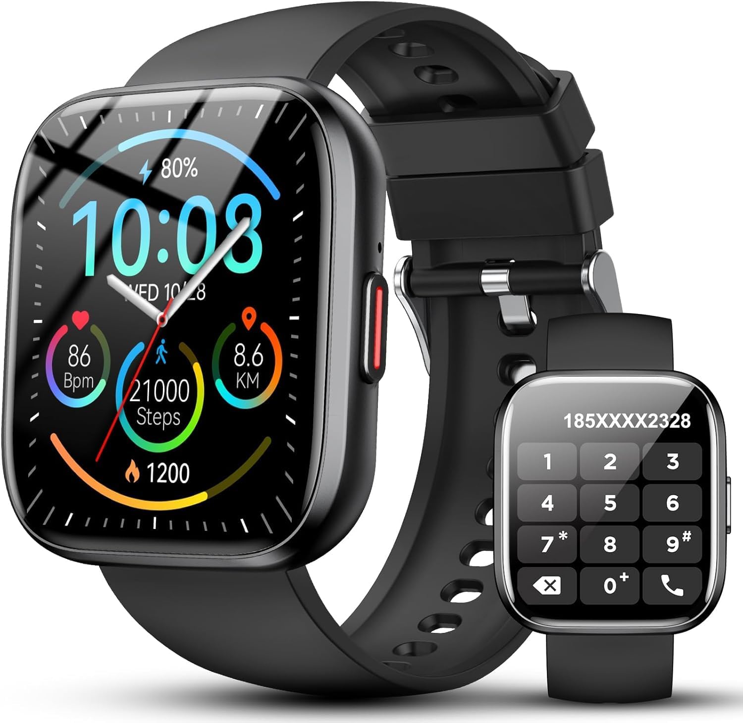Smartwatch Damen Herren, Fitnessuhr Damen mit Telefonfunktion 1.85" Zoll Touchscreen, IP68 Wasserdicht Smart Watch mit schrittzähler Schlafmonitor, Uhren Herren für Android iOS, Schwarz