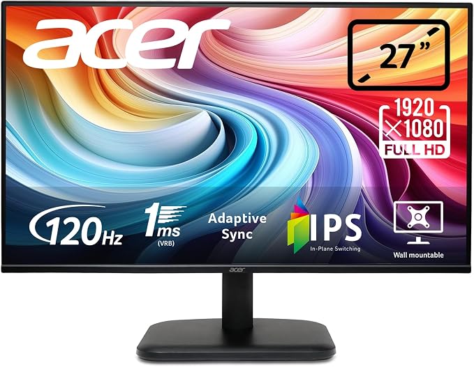 Acer EK271G Monitor 27 Zoll (68,6 cm) Full HD, 120Hz, Home Office 27 Zoll (69 cm Bildschirm) Full HD, 120Hz, 1ms (VRB), HDMI, AdaptiveSync, 99% sRGB, VESA