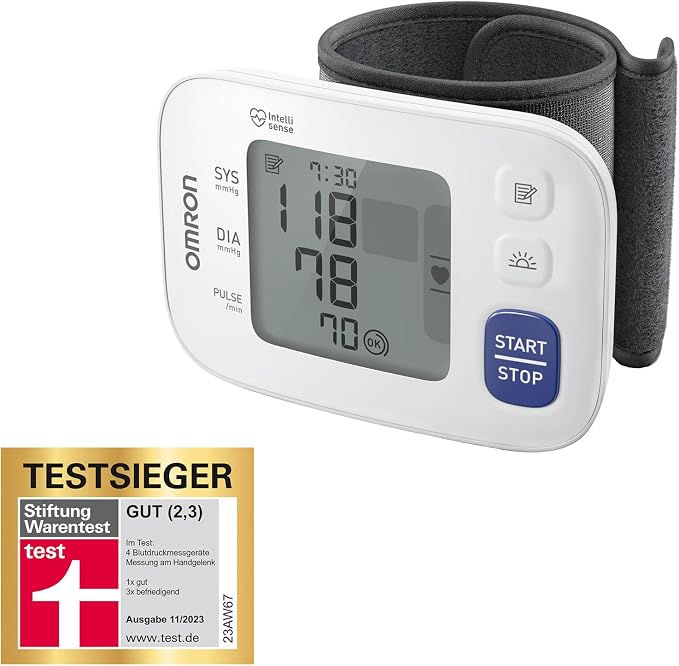OMRON RS4 Blutdruckmessgerät Testsieger Stiftung Warentest 11/2023 Klinisch validiertes Handgelenk-Blutdruckmessgerät, mit Positionierungssensor für genaue Blutdruckmessung zu Hause