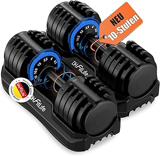 DH FitLife 12kg/25kg verstellbare Hanteln Set, 10 Stufen Kurzhanteln Hantelset mit Ablageschale|Einstellung in 1 Sekunde|Anti Rutsch Griff|Adjustable Dumbbells Set mit Gewichten
