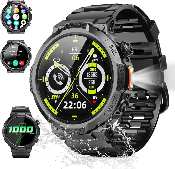 Soudorv Smartwatch Herren, 1000mAh Smart Watch mit Telefonfunktion, Schwarz 1.53" HD 110+Sportmodi Fitnessuhr Tracker, IP68 Wasserdicht Sportuhr, Herzfrequenz Schlafmonitor Schrittzähler Android iOS