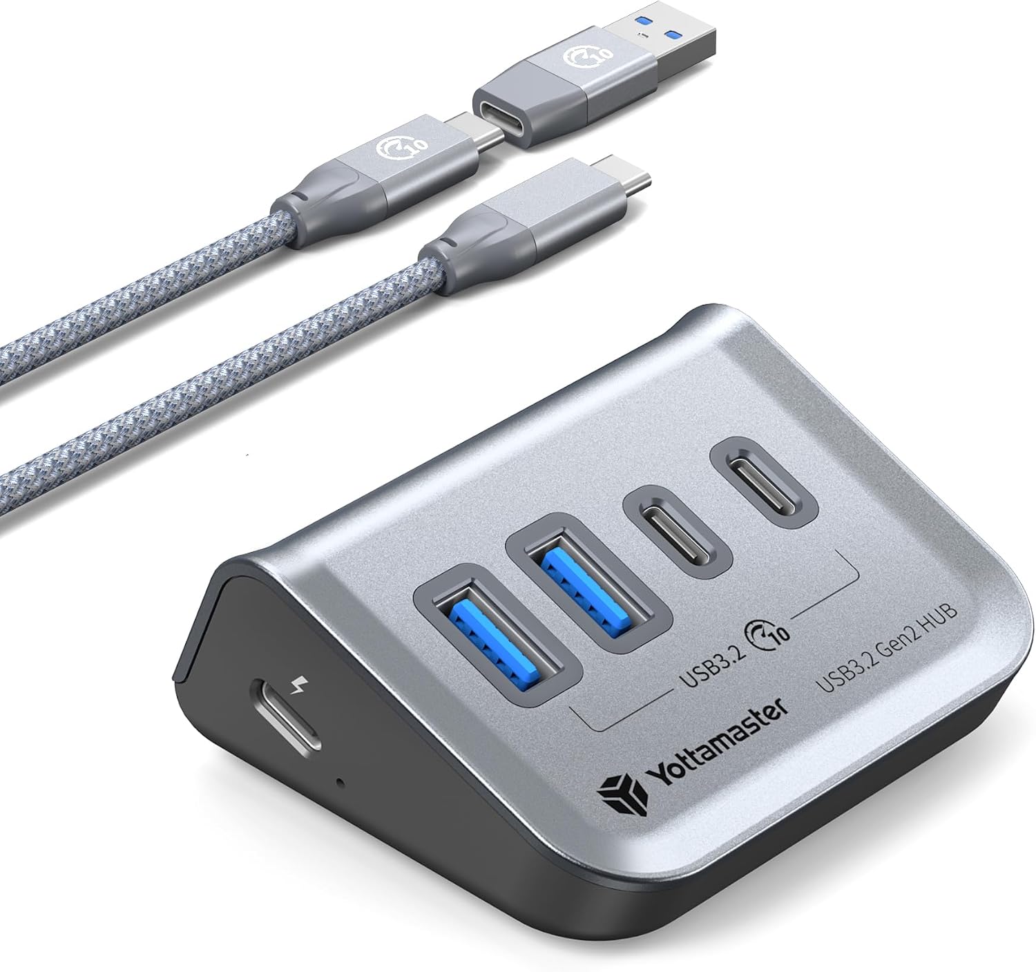 Yottamaster USB C Hub 10Gbps, 4-in-1 USB 3.2 Hub, 2 USB-A & 2 USB-C Ports, USB C Verteiler mit 2-in-1 50cm Kabel für PC, Laptop, Mac mini, MacBook, iMac