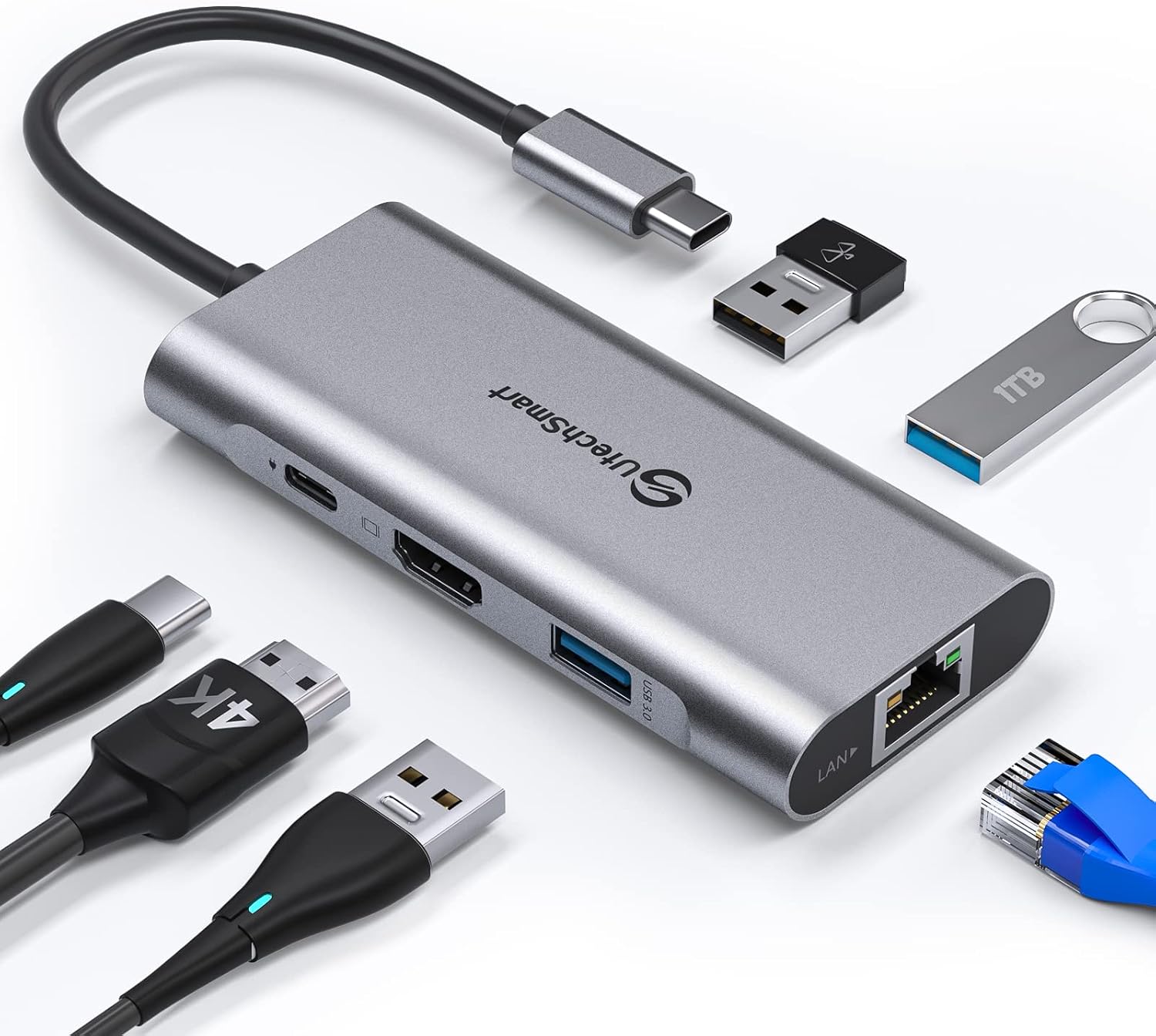 e Anzeige – UtechSmart USB C Hub, 6 in 1 HDMI Dock mit Ethernet & 100W PD 4K | mit Gigabit Ethernet, 4K HDMI, 10...