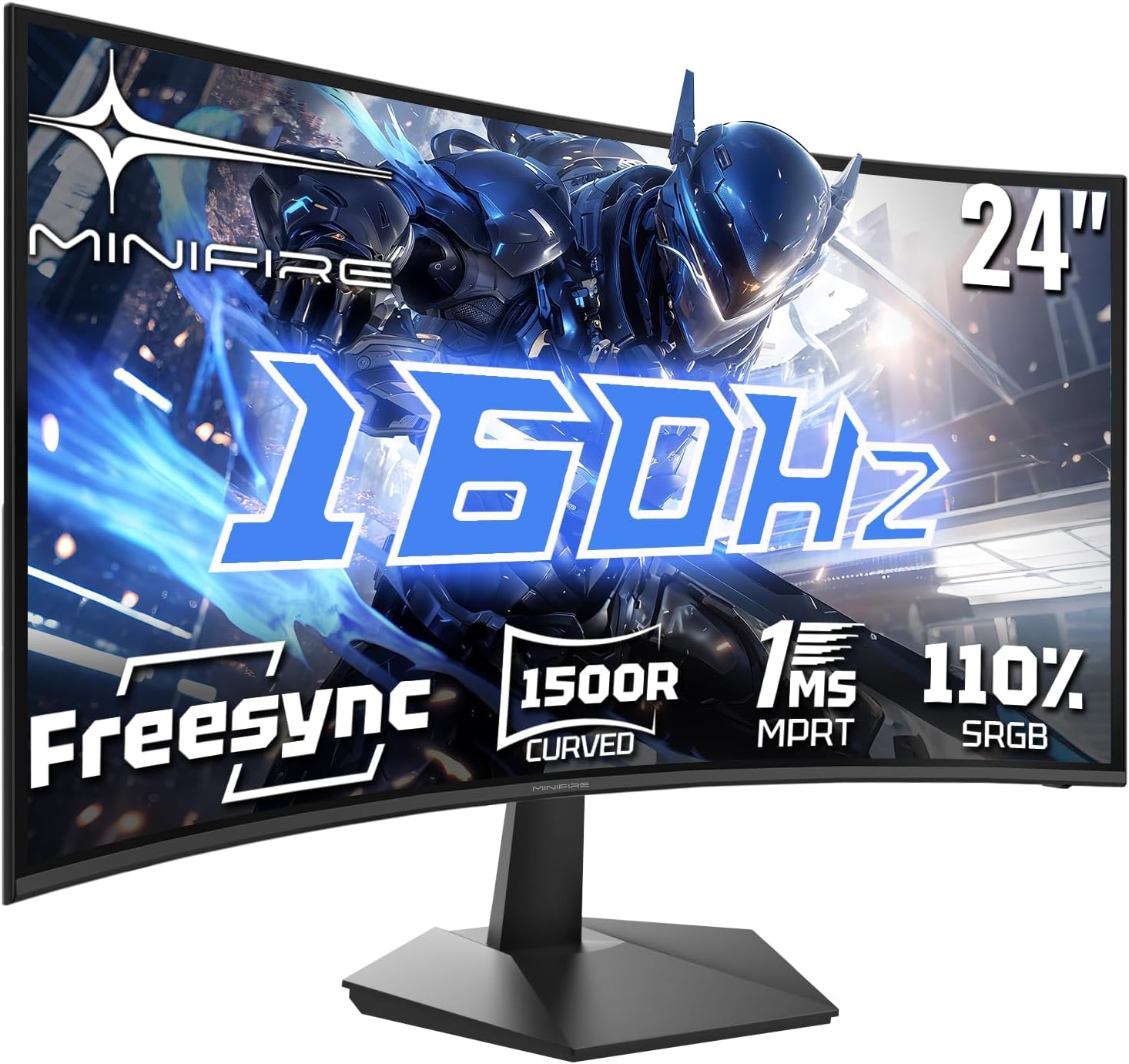 Minifire Gaming Curved Monitor 24 Zoll, 160Hz, Curved Gaming Monitor 1500R, 1Ms, sRGB110%, FHD 1080P Computer Screen, VESA Compatible, Eye Care Adaptive Sync HDMI&DP Ports (MFG24C1L )