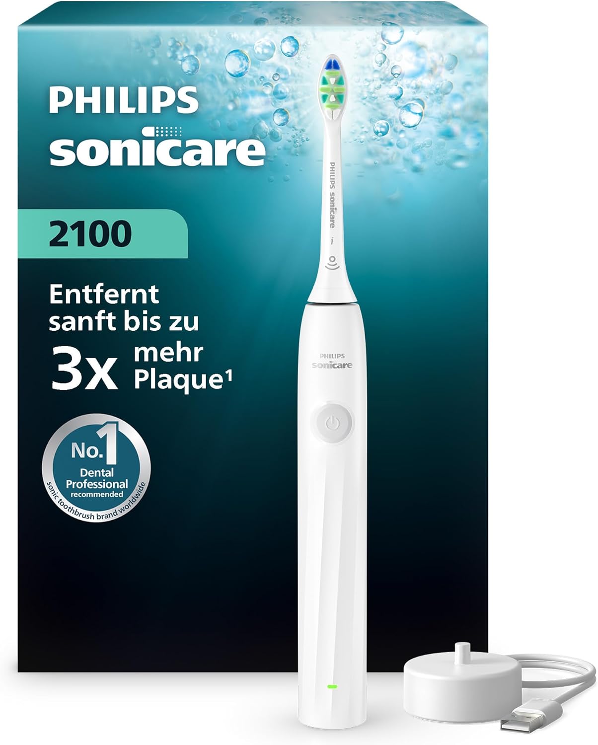 Philips Sonicare Series 2100 Elektrische Zahnbürste – Schallzahnbürste mit zwei Intensitätsstufen, EasyStart-Funktion, SmarTimer, 14 Tage Akkulaufzeit, Weiß, Modell HX4021/01, [Neu] Erwachsene