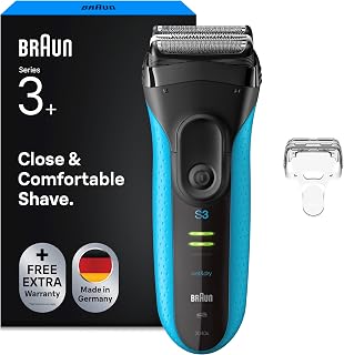Braun Rasierer Herren Elektrisch Series 3+, Rasierapparat, 3040si, Blau Kabelloser Elektrorasierer, 3 Flexible Klingen, Barttrimmer mit 45 Min. Akku, Wasserdicht, Made in Germany, Inkl. Schutzkappe