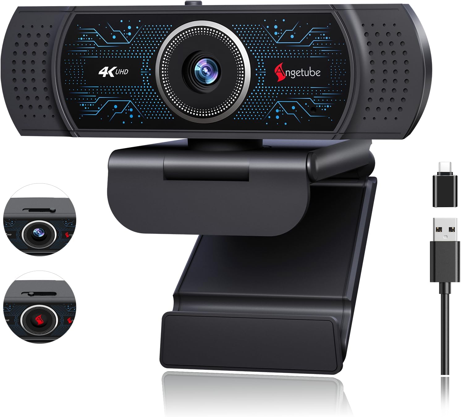 Angetube 4K Webcam für PC, Ultra HD PC Kamera mit 2 Mikrofonen, Autofokus | Geräuschunterdrückung, 7...