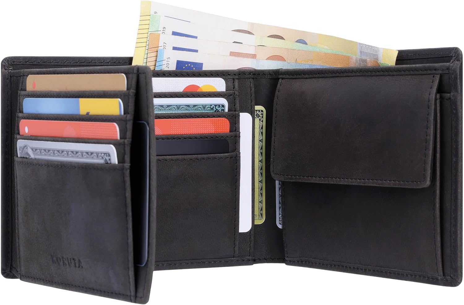 KORUTA Geldbörse Herren Leder Braun mit RFID Schutz I Echtleder Portemonnaie Groß I 13 Fächer I Geld...