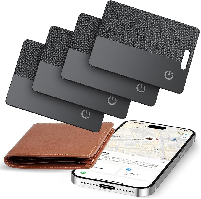 Dünne Geldbörsen-Tracker-Karte (nur iOS), Tracking Card mit Apple Find My, GPS Tracker, Unterstützt Kabelloses Laden, 10 Jahre Batterielaufzeit für Wallet, Reisepässe, Gepäck, Reisepässe, Schwarz