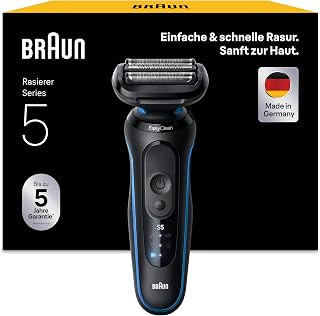 Braun Rasierer Herren Elektrisch Series 5, Rasierapparat, 51-B1000s, Blau | Kabelloser Elektrorasierer, Barttrimmer mit 50 Min. Akku, Wasserdicht, Made in Germany, Inkl. 1 Aufsatz