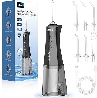 Glracd Munddusche Testsieger Elektrischer,Water Flosser Kabellos Schwarz | 350ml Wassertank,4 Modi Mundduschen 350ml Wassertank Kabellos Wasserdrucks
