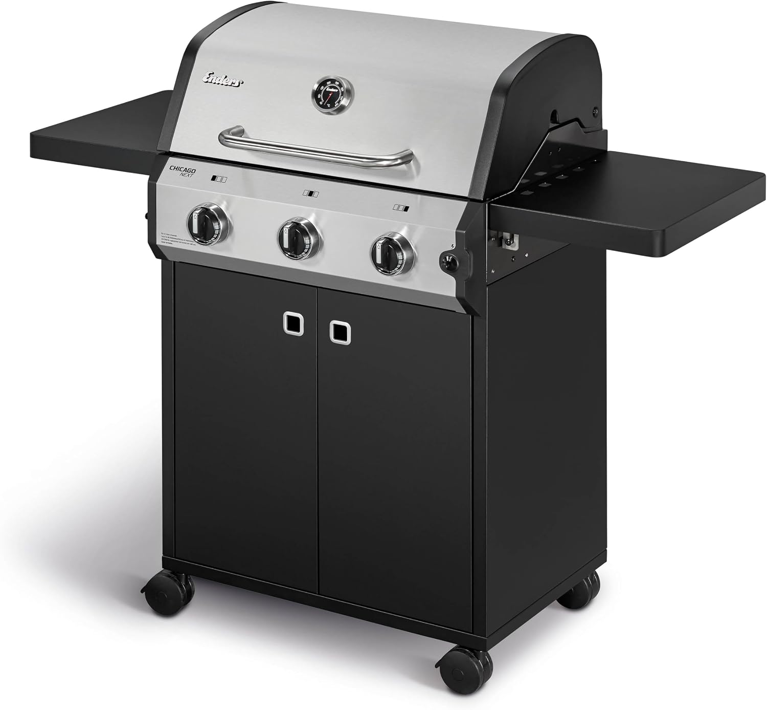 Enders® Gasgrill CHICAGO NEXT 3, 3 Edelstahlbrenner, doppelwandige Garhaube, 2 abklappbare Seitenablagen, integriertes Thermometer - Gussrost 9.6 kW, #89396