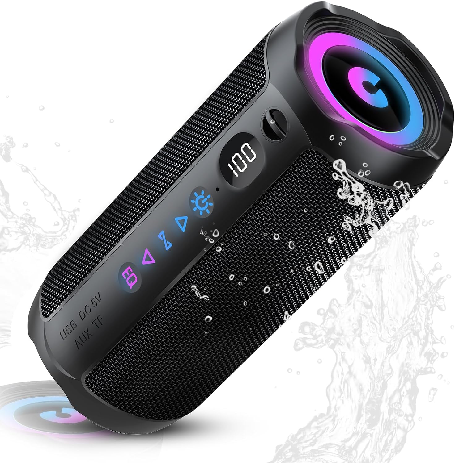 coioc Bluetooth Lautsprecher mit Licht, Bluetooth 5.4 Musikbox,25W Dual Lautsprecher, LED Anzeige & 25 Std Akku,Dualen Bass-Treibern, IPX7 wasserdicht,TWS Paarung, AUX,TF Karte,Geeignet Outdoor/Party