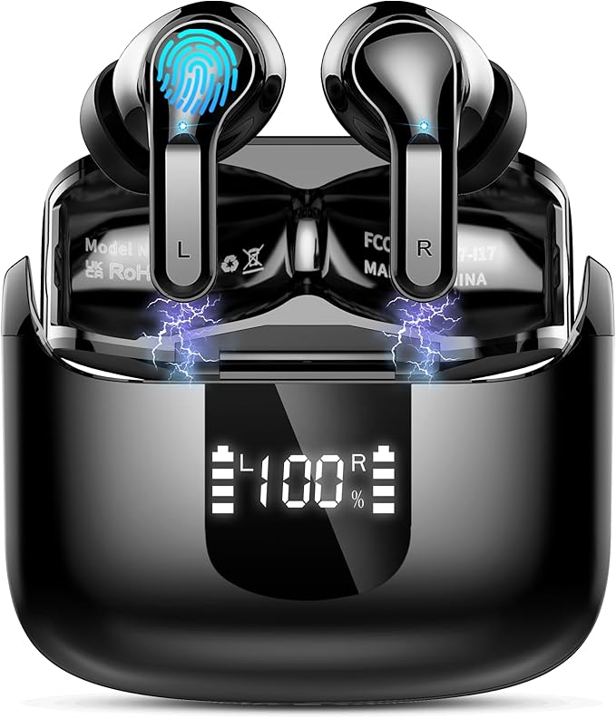2026 Kopfhörer Kabellos Bluetooth 5.4 Kopfhörer, Hi-Fi Stereo Bass Ohrhörer 56Std Spielzeit, ENC Noise Cancelling Mic, IP-X7 Wasserdicht, USB-C Schnellladen, 3.5g Wireless Earbud Sport für Android iOS