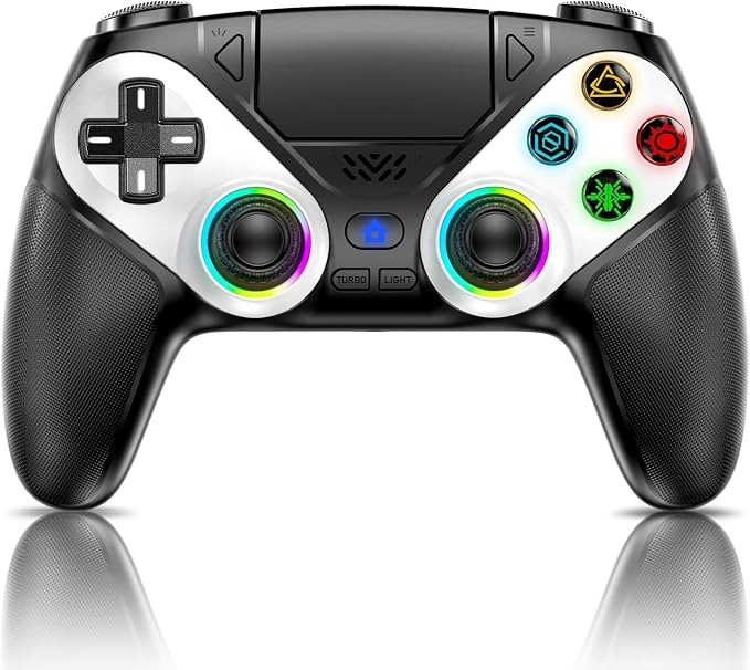Dinosoo RGB Wireless Controller für PS5/PC, Bluetooth Gamepad with Back Paddles, Touchpad, 3,5-mm-Audioanschluss, Dual-Vibration, Macro, Turbo, 6-Achsen-Sensor-Schwarz