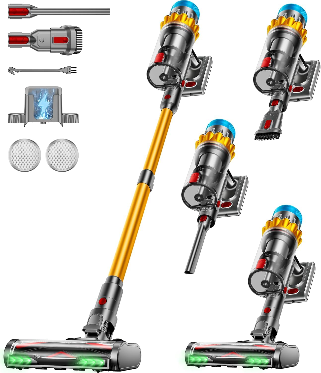 Akku Staubsauger Kabellos 55KPA/650W/70Min mit Leistungsstarker AkkuStaubsauger mit Anti-Tangle-Bürste,Selbststehend,OLED Display,Grünes Licht für Teppiche Tierhaare Hartböden