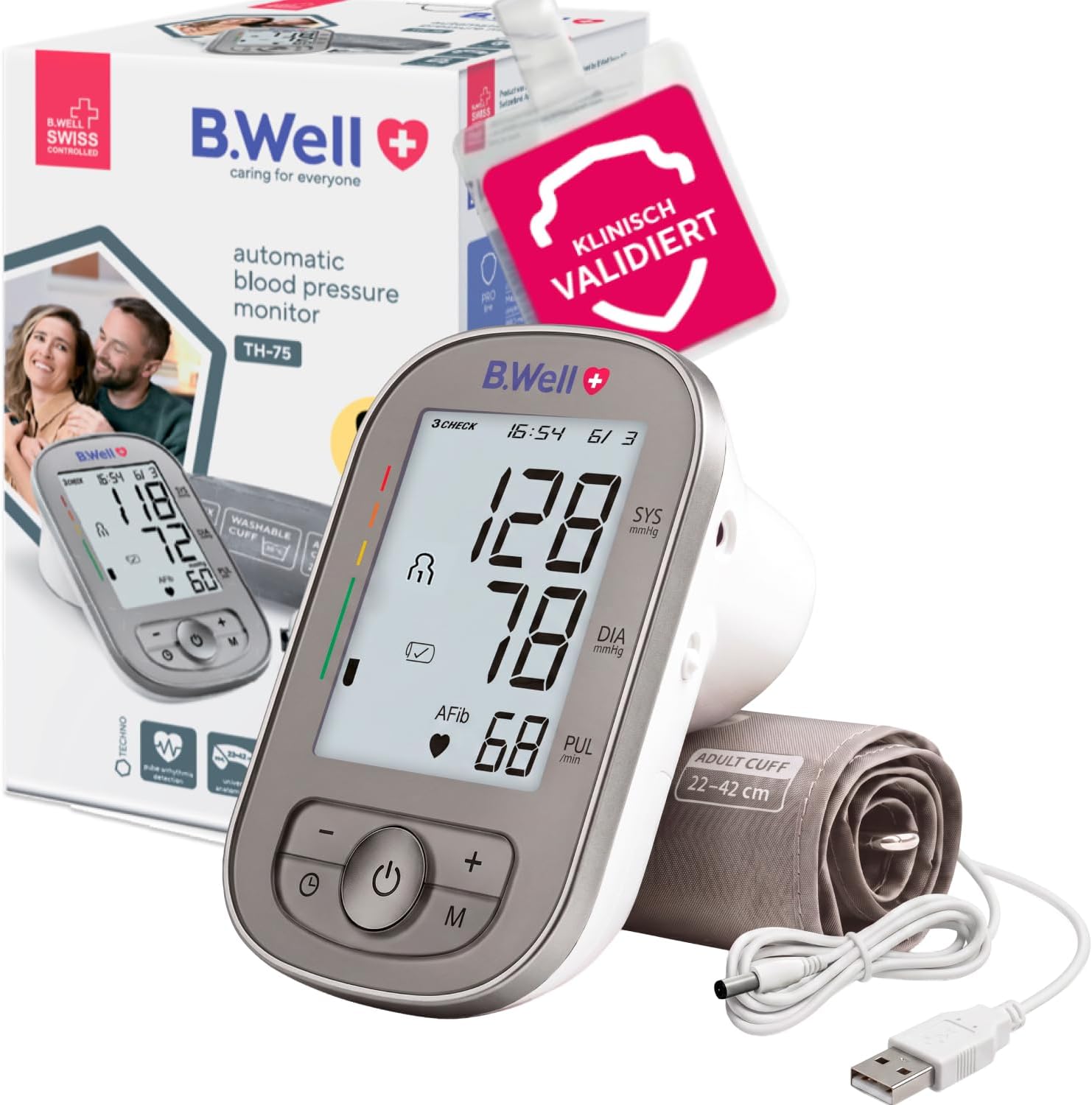 B.Well TH-75 Blutdruckmessgerät | AFib-Erkennung & automatische Messung | Schweizer Qualitätsstandar...