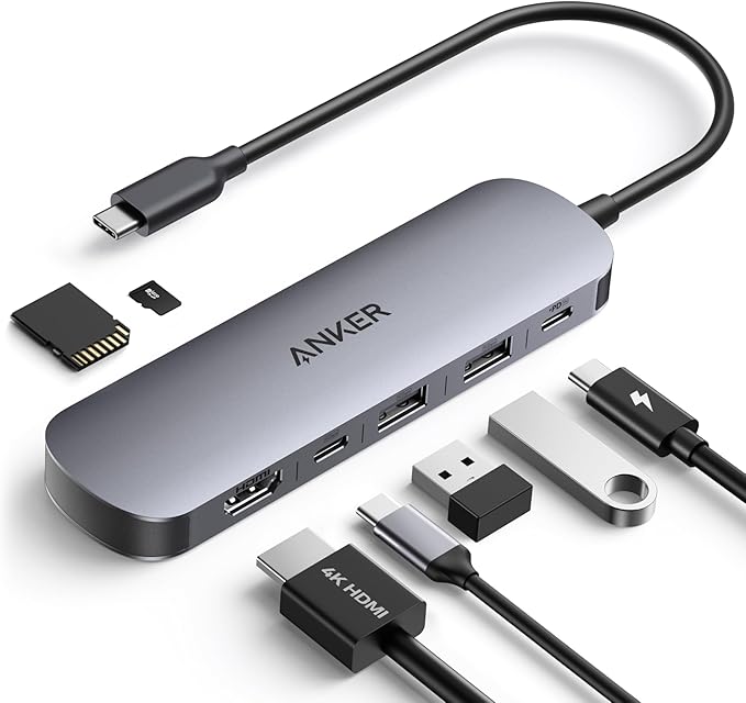 Anker 7-in-1 USB-C Hub mit 4K@60Hz HDMI 85W Power Delivery, USB-A/C-3.0-Ports und SD/microSD-Kartenleser für USB-C Geräte (ohne Netzteil)