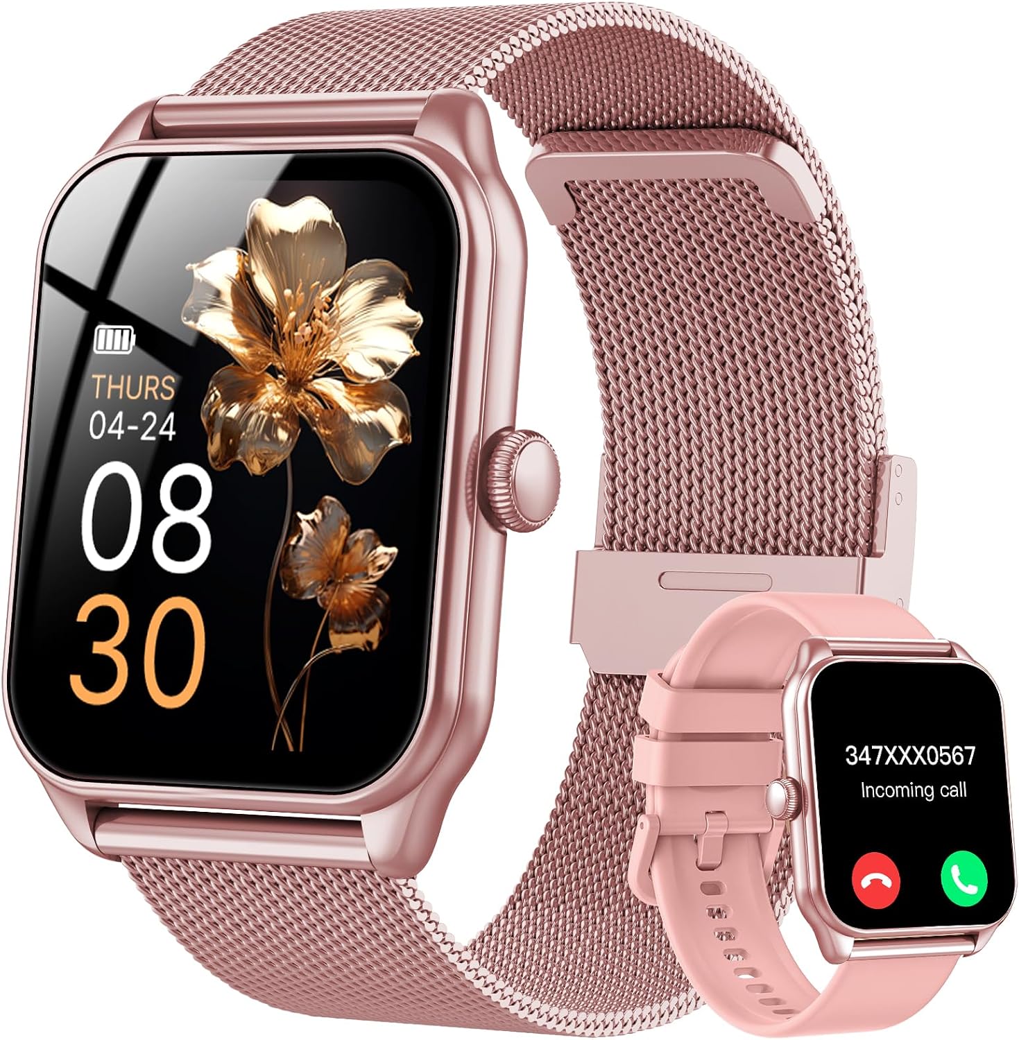 Smartwatch Damen mit Telefonfunktion, 1,83" Zoll Touchscreen Fitness Tracker, 120+ Sportmodi, IP68 Wasserdicht Smart Watch mit Herzfrequenz, Schlafmonitor, Schrittzähler für iOS Android (Rose)
