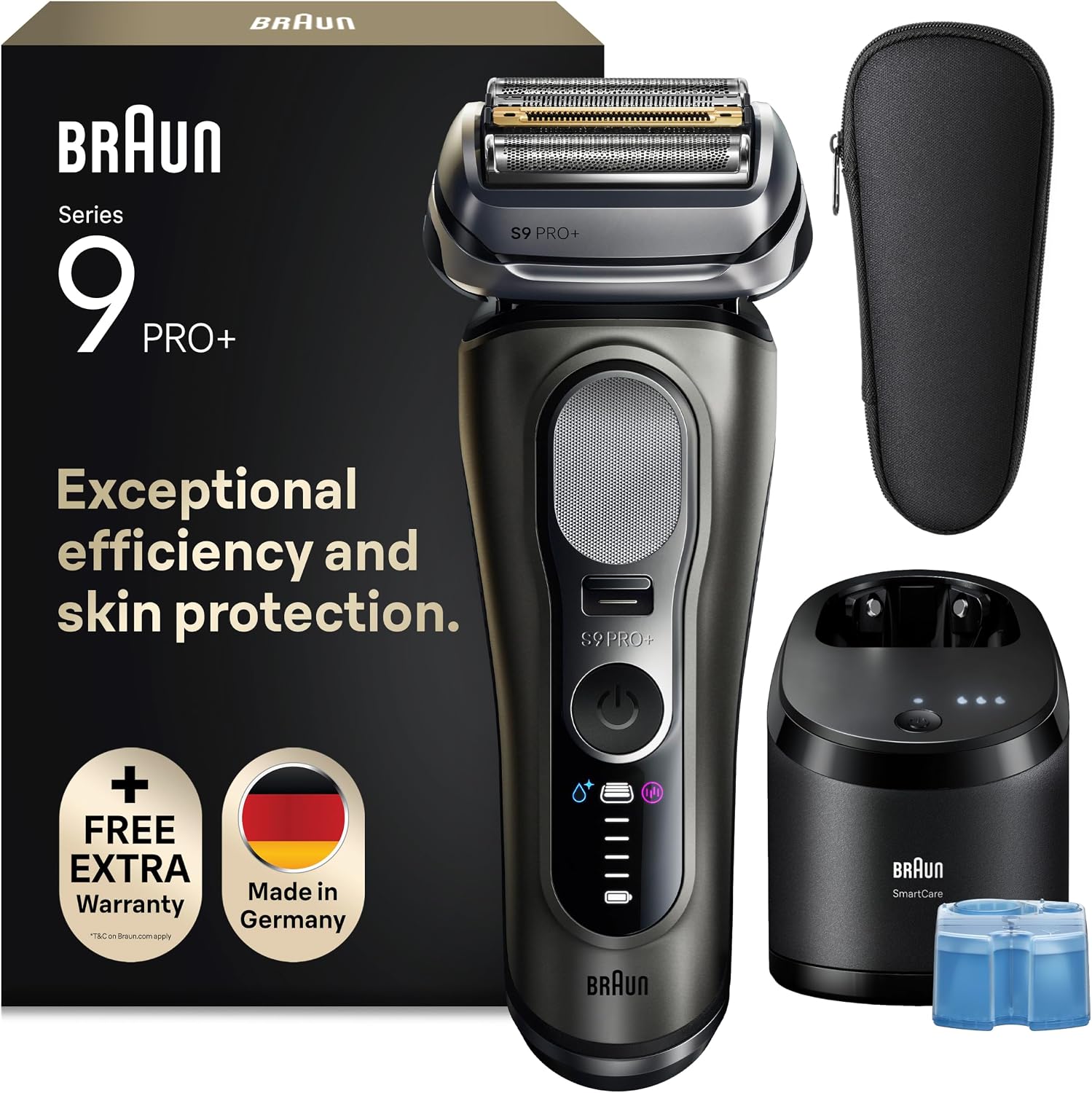 Braun Rasierer Herren Elektrisch Series 9 PRO+, 9665cce, Graphit Elektrorasierer, 5+1 Scherkopfelemente, Barttrimmer, 60 Min Akku, Wasserdicht, Made in Germany, Inkl. Reiseetui, Pflegesystem