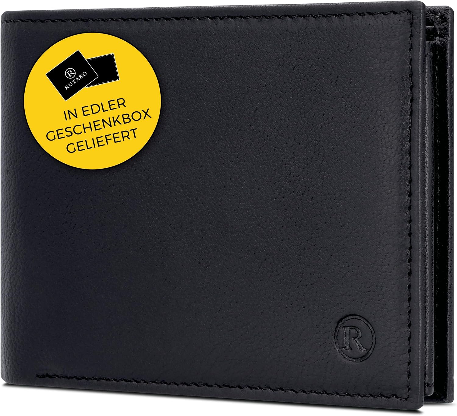 RUTAKOLeder Geldbörse Herren mit RFID Schutz - Portemonnaie Groß mit Münzfach - Echtleder Geldbeutel für Männer - Brieftasche Wallet Portmonee Schwarz