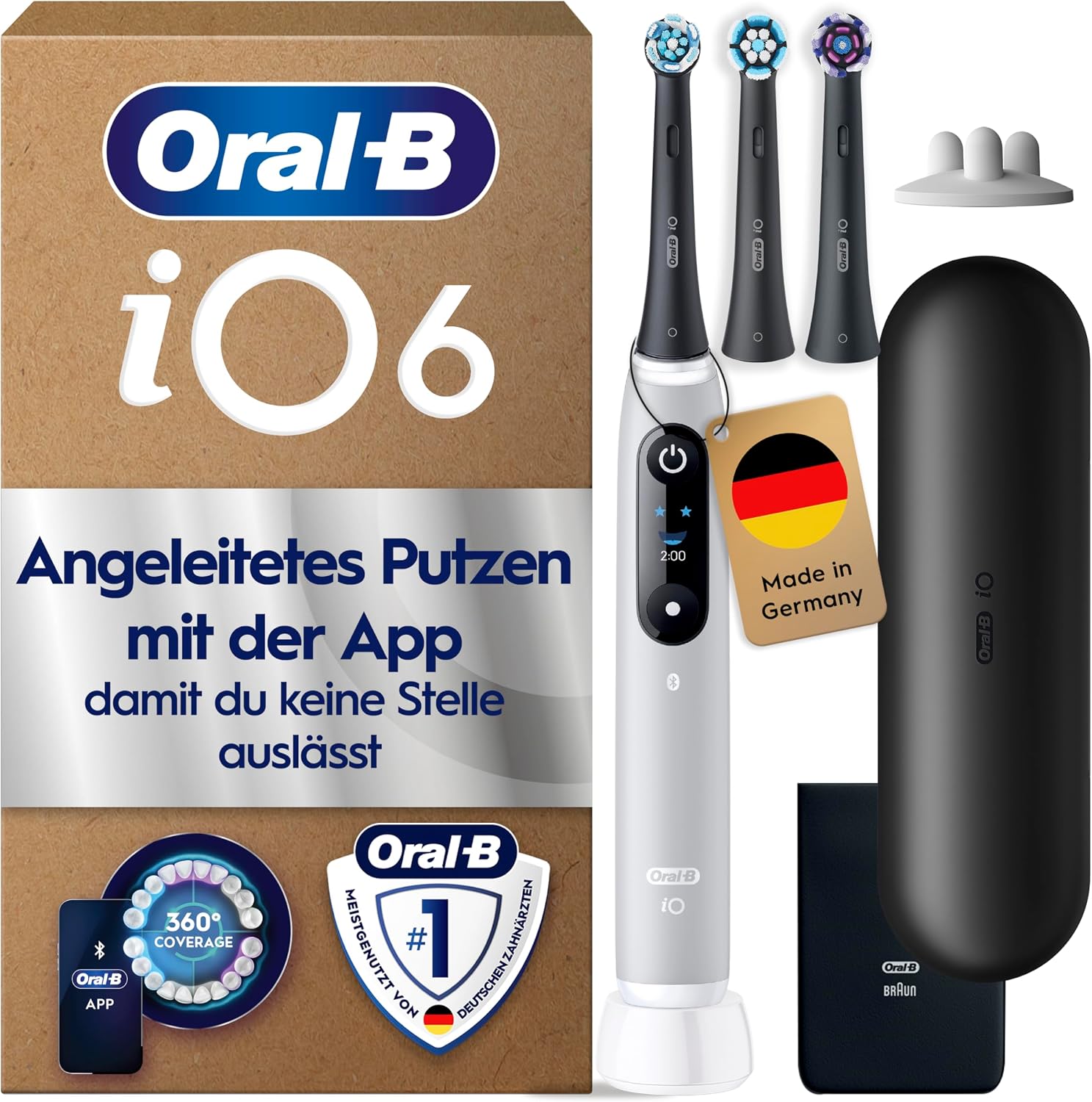 Oral-B iO Series 6 Elektrische Zahnbürste, Grau | Inkl. 3 Aufsteckbürsten, Reise-Etui, Electric Toot...