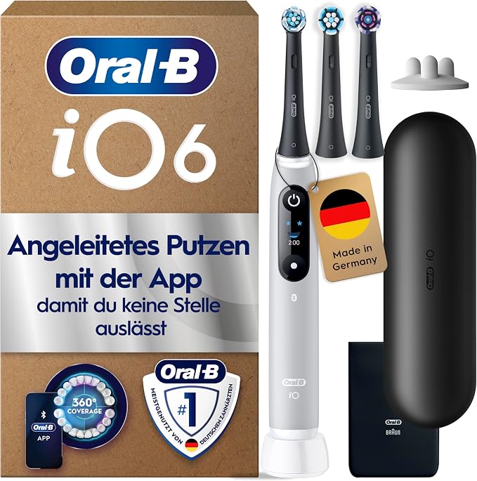 Oral-B iO Series 6 Elektrische Zahnbürste, Grau | Inkl. 3 Aufsteckbürsten, Reise-Etui, Electric Toot...