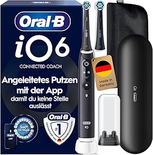 e Anzeige – Oral-B iO Series 6 Elektrische Zahnbürste, Schwarz | Inkl. 2 Aufsteckbürsten, Reise-Etui, Electric T...