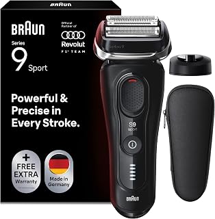 Braun Rasierer Herren Elektrisch Series 9 Sport, 9110si, Schwarz Elektrorasierer mit 4+1 Präzisionskopf, Barttrimmer mit 60 Min. Akku, Wasserdicht, Inkl. Reiseetui Und Ladeständer