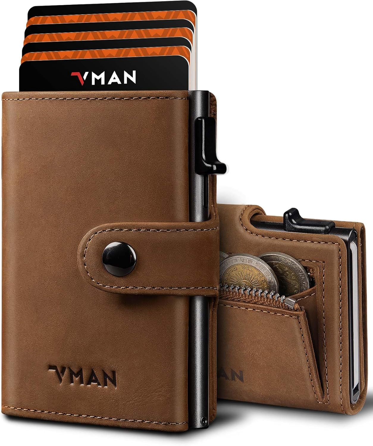 VMAN Geldbörse Herren, Slim Wallet mit Münzfach, RFID Schutz, Premium Leder Portmonee Geldbeutel für...