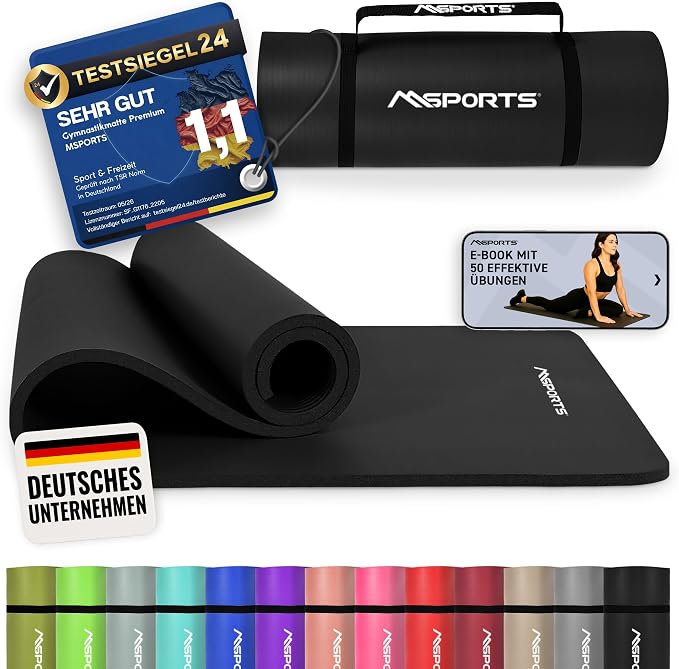 MSPORTS Gymnastikmatte Premium – rutschfeste Fitness-, Pilates- & Yogamatte | Hautfreundlich - inkl....