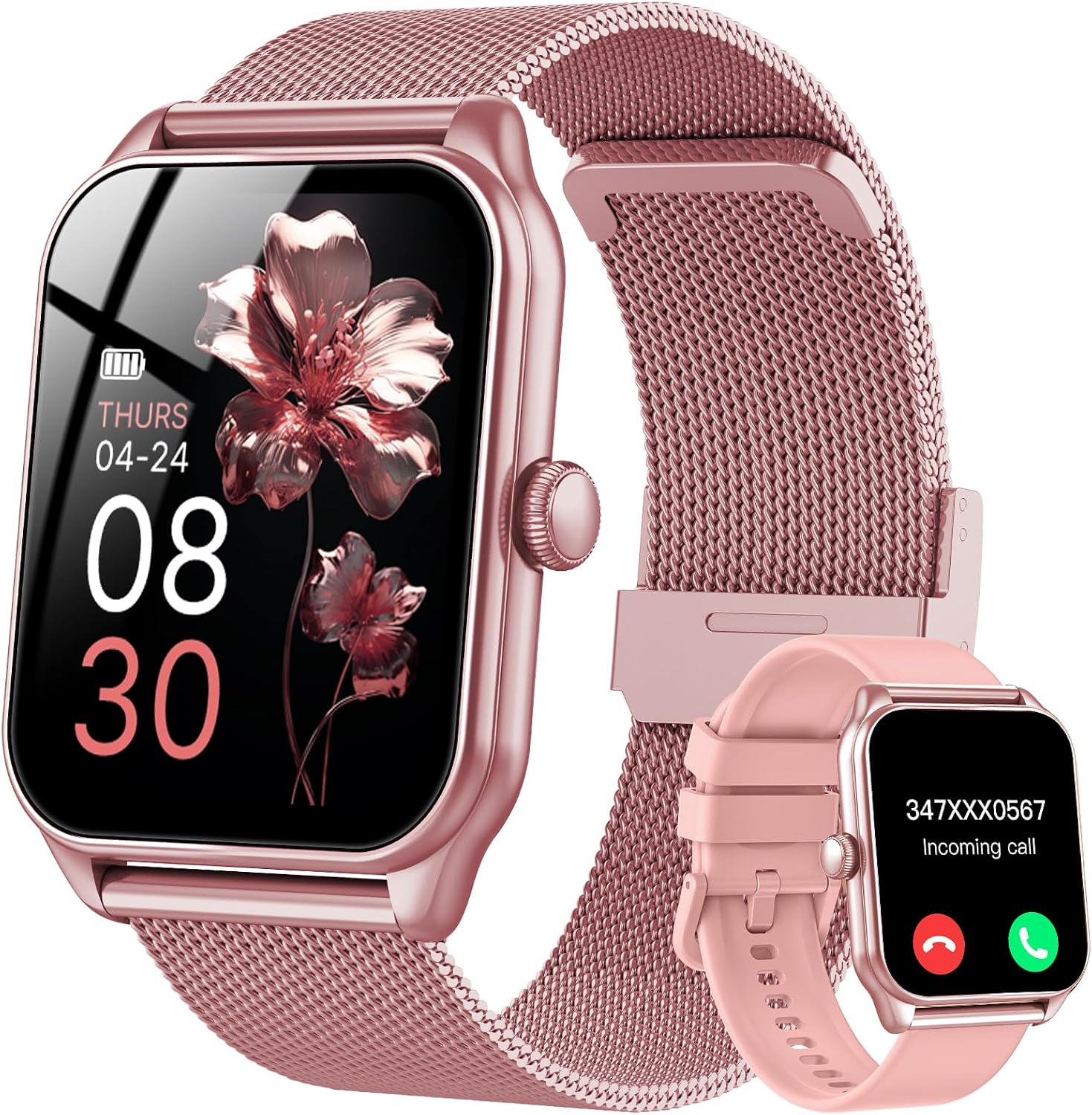 Smartwatch Damen mit Telefonfunktion, 1,83" Zoll Touchscreen Fitness Tracker, 120+ Sportmodi, IP68 Wasserdicht Smart Watch mit Herzfrequenz, Schlafmonitor, Schrittzähler für iOS Android (Rose)