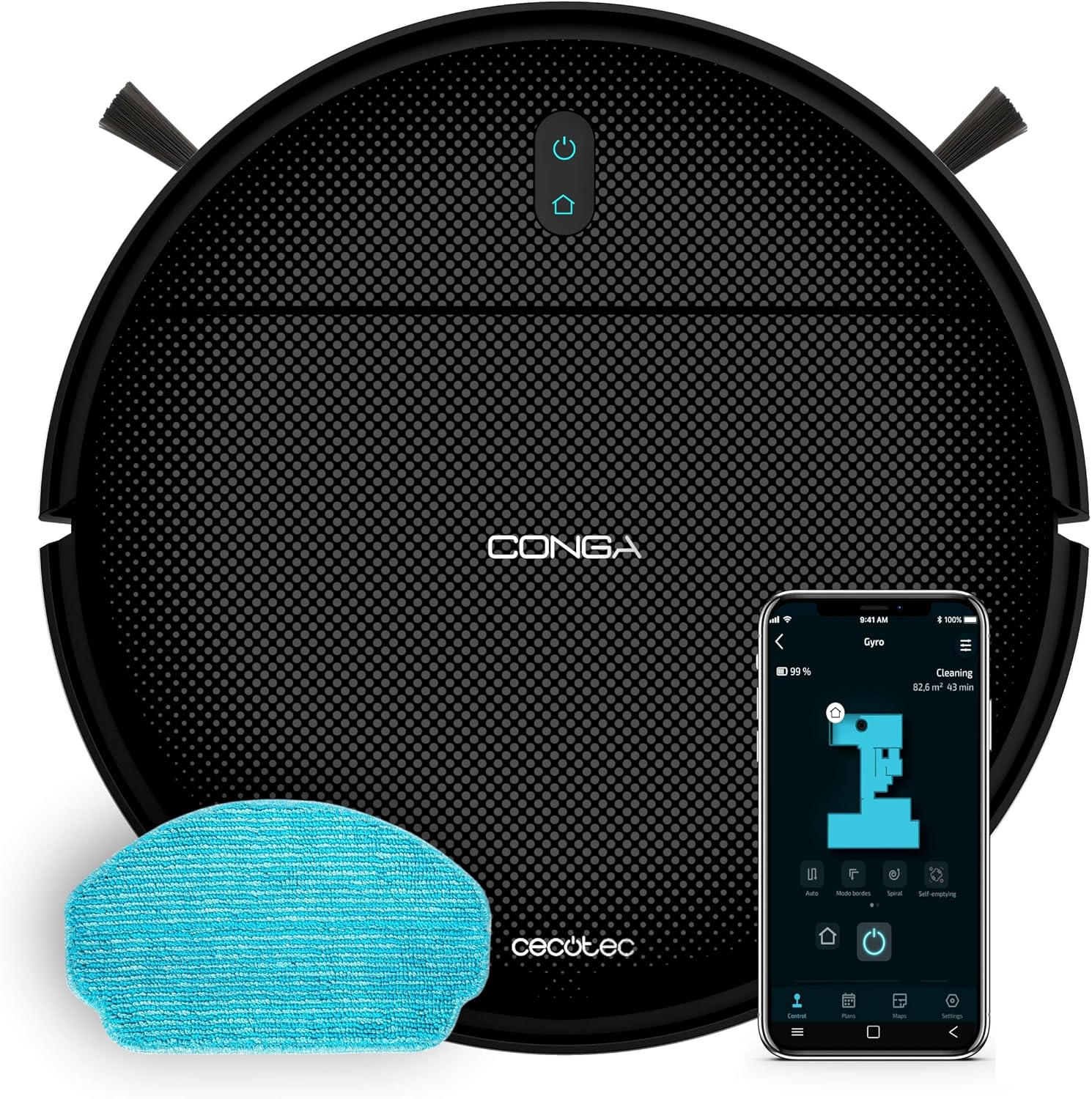 Cecotec Saugroboter mit Wischfunktion Conga M10 Advance Aqua Pro, 3000 Pa | 2000-mAh-Akku, Gyroskop-Navigation, 150 Minuten Laufzeit, 8 cm flaches Design, App-Steuerung und Absturzsensoren