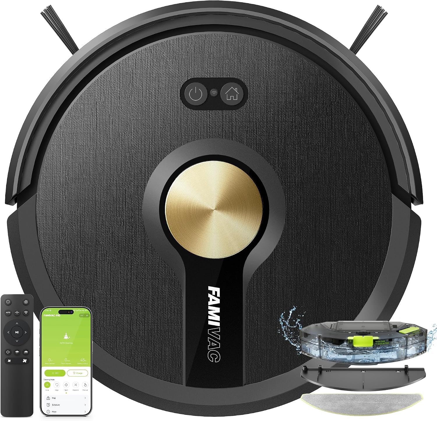 FAMIVAC R10 Saugroboter mit Wischfunktion 3-in-1, 6000pa & 160mins Laufzeit 7,6cm schlank, 50dB leise, Gyroskop-Navigation, saug und wischroboter, Alexa & App & Siri Steuerung, für Teppich , Hartboden